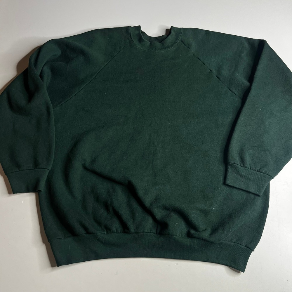 Vintage Blank Forest Green Crewneck Sweatshirt Made in USA Raglan Large